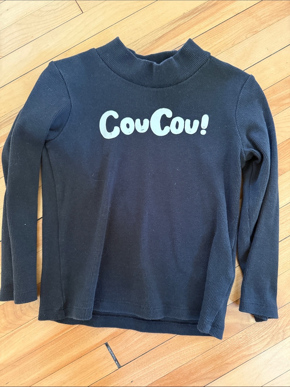 Mini Rodini Black Ribbed 'CouCou!' Long-Sleeve Top